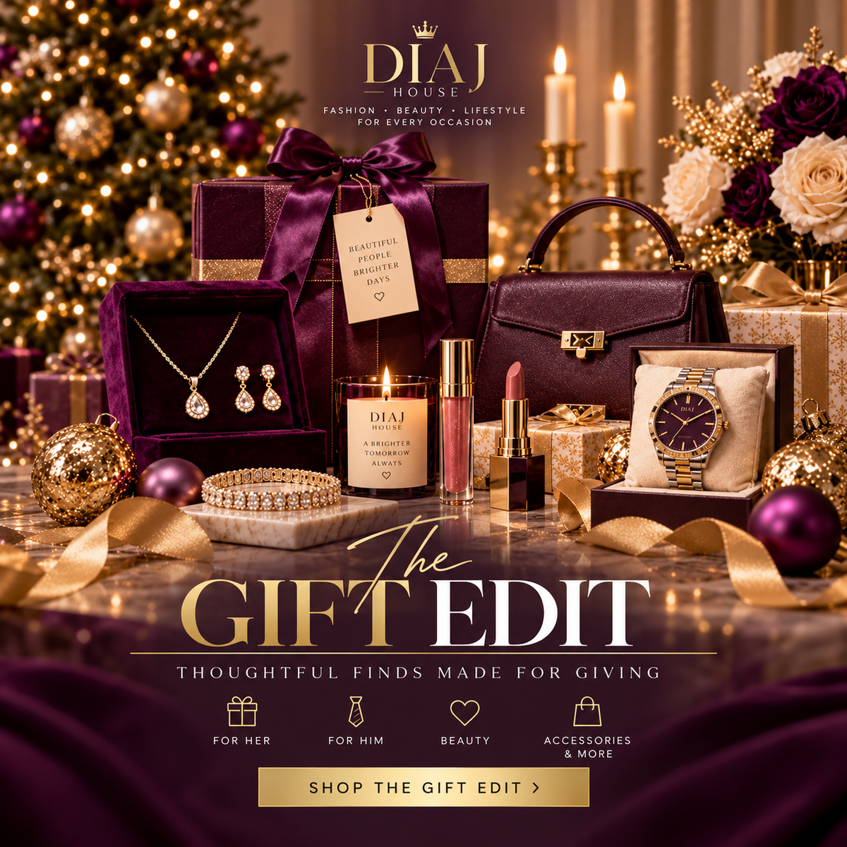 DIAJ House The Gift Edit collection cover with jewelry, beauty, accessories, and holiday gifts