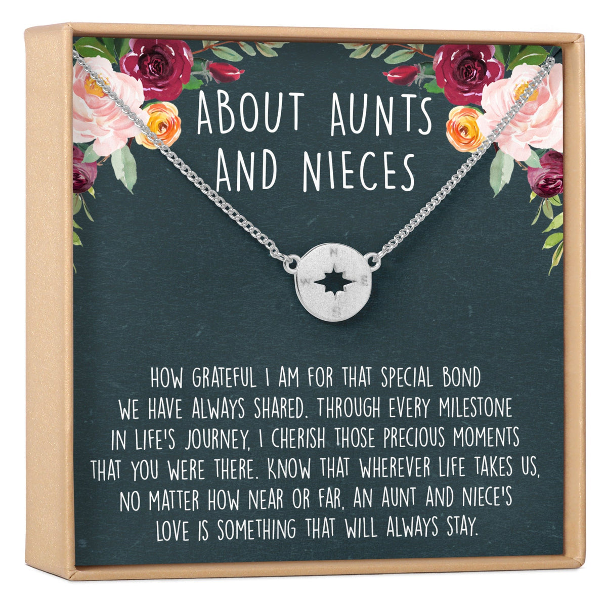 Compass silver-plated aunt and niece necklace