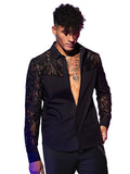 Men’s black lace-patchwork long-sleeve shirt product image 6