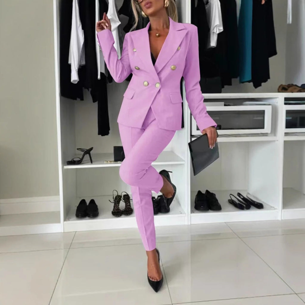Women's slim-fit trouser suit full-body view