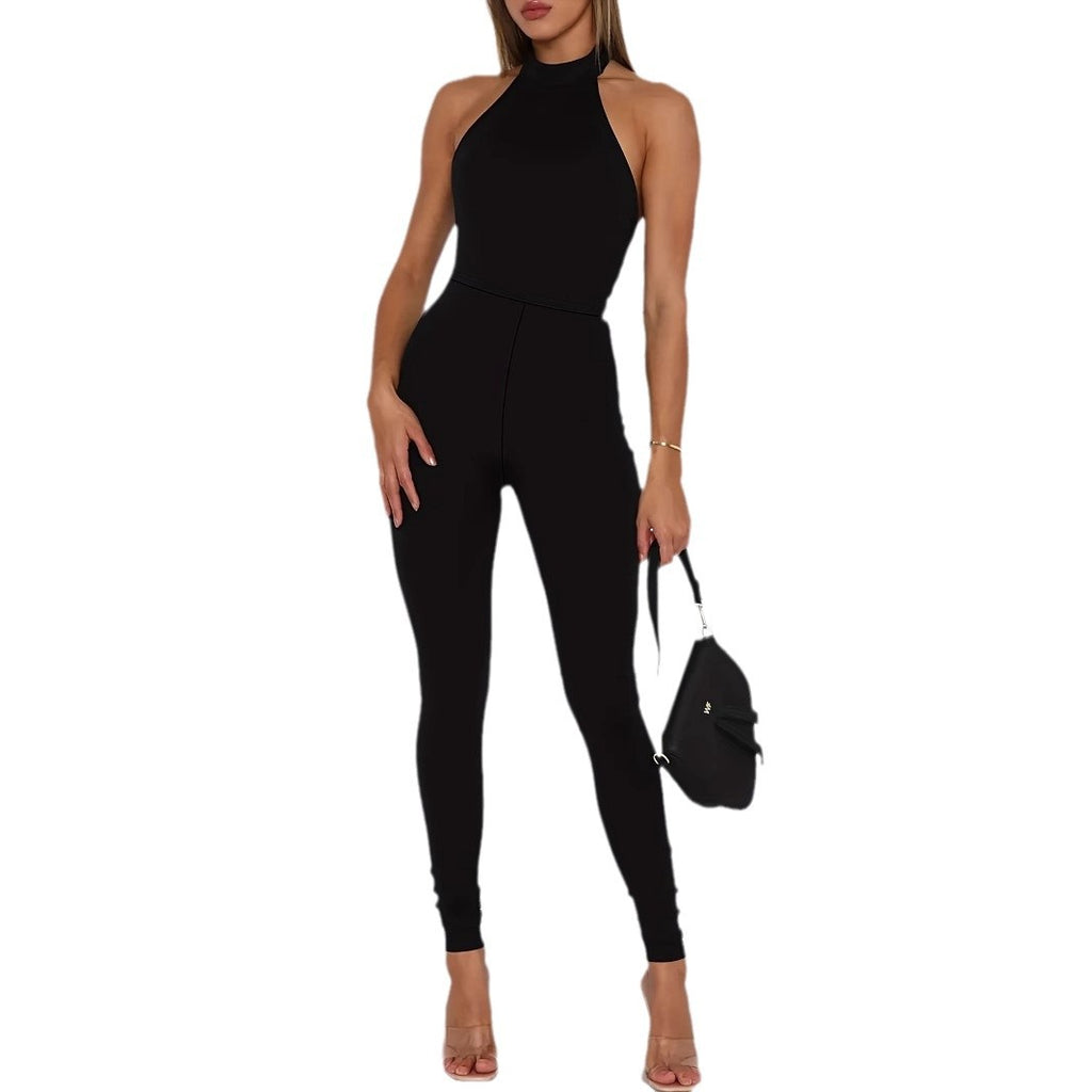 Women’s Black Halter-Neck Backless Jumpsuit – product view 4