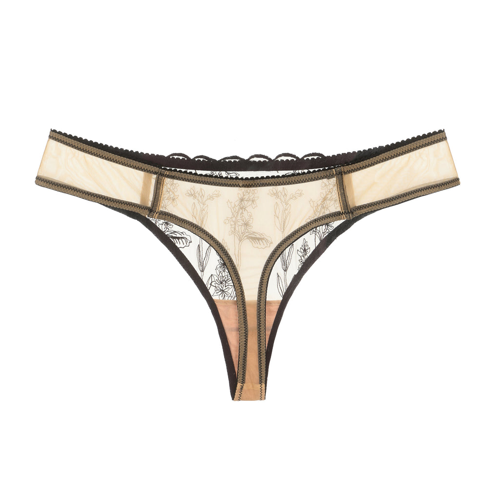 Kim floral embroidery thong in Nude, alternate product view