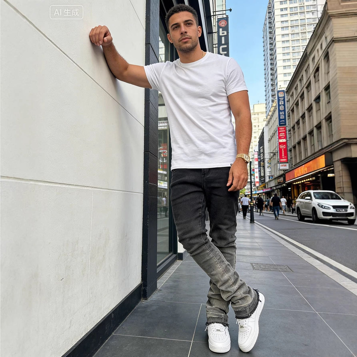 Men’s gradient-wash slim jeans – full-length view
