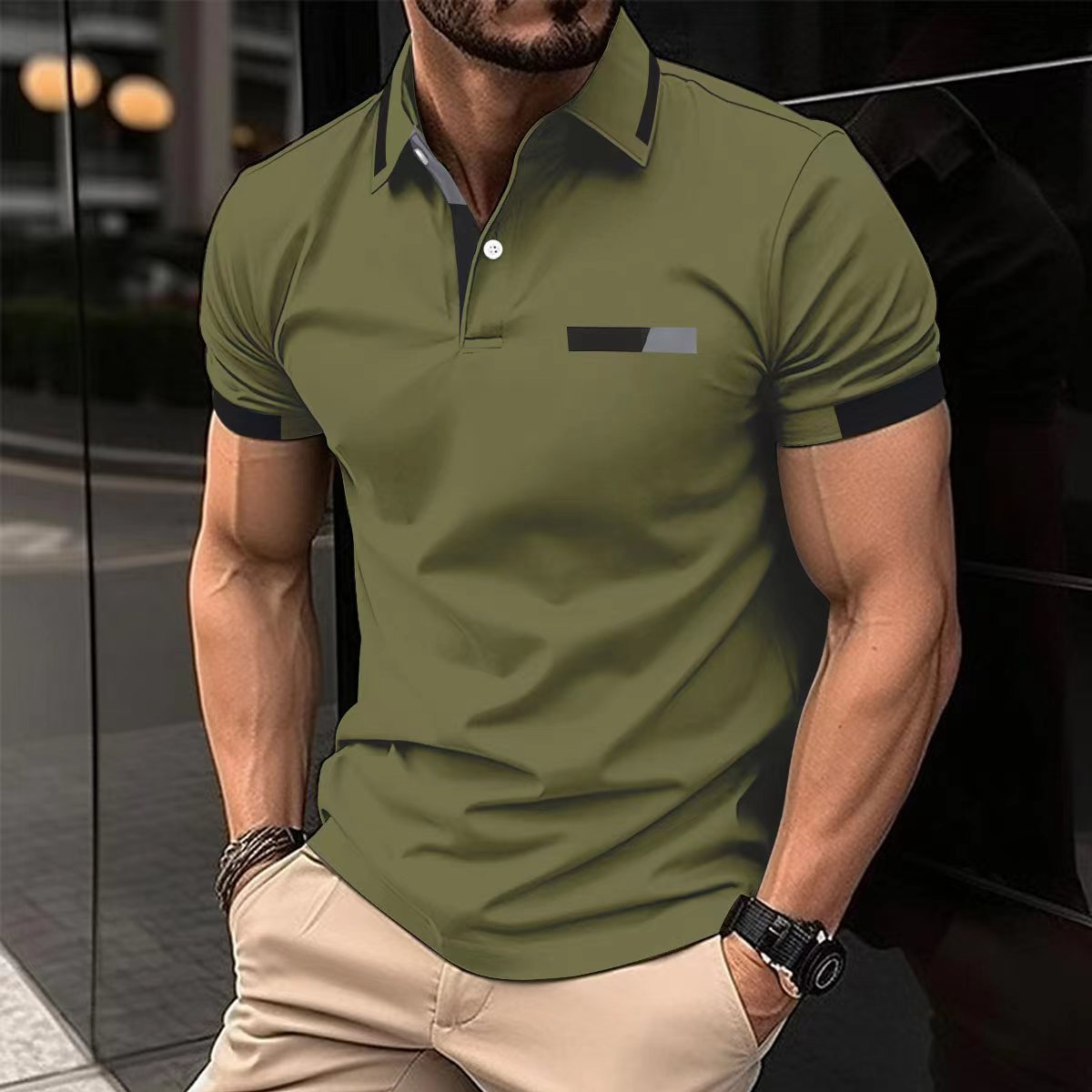 Men’s Striped Short-Sleeve Polo Shirt product view 9