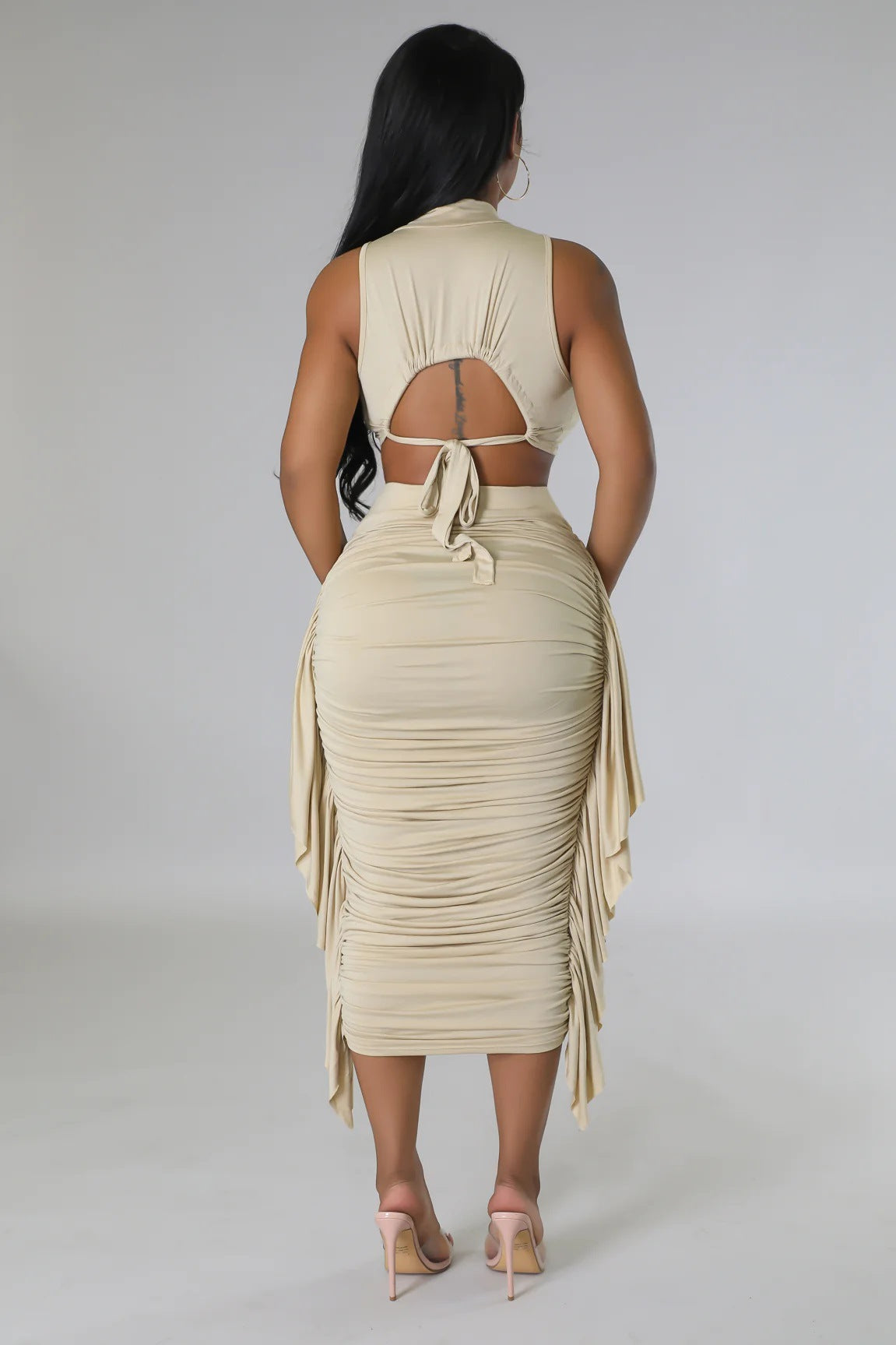 Two-piece crop top and high-rise midi skirt set alternate view