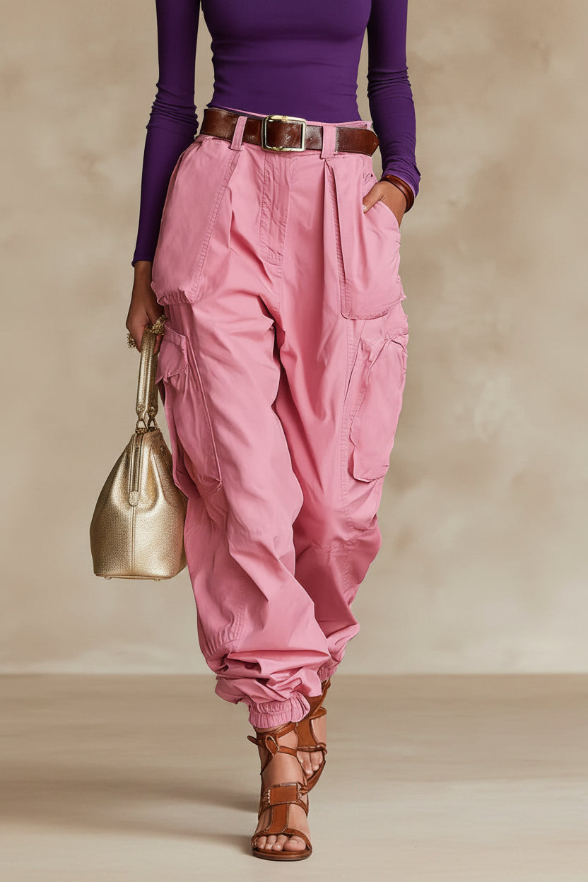 Women's high-waist cargo parachute pants with elastic ankle cuffs — product image 11 of 13