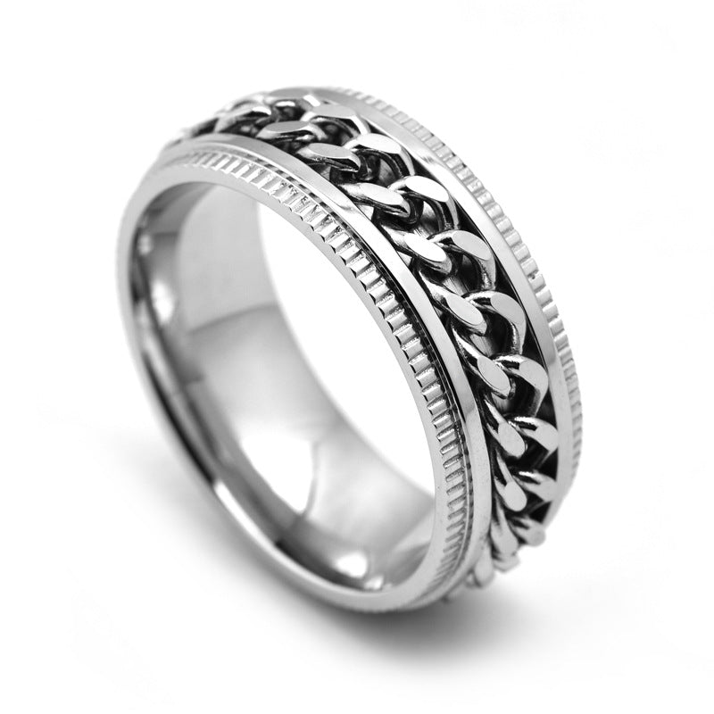 Men’s stainless steel spinner ring – side profile
