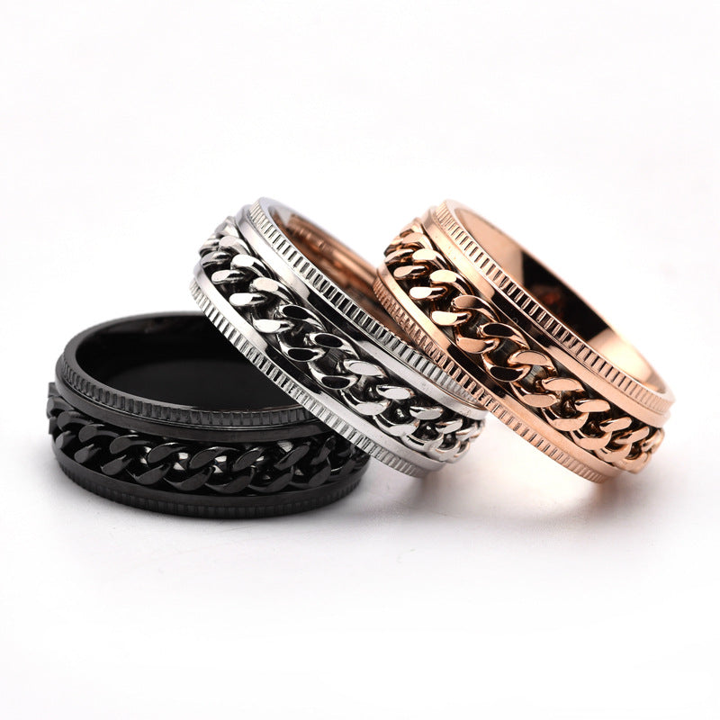 Men’s rotatable chain gear stainless steel ring – product view