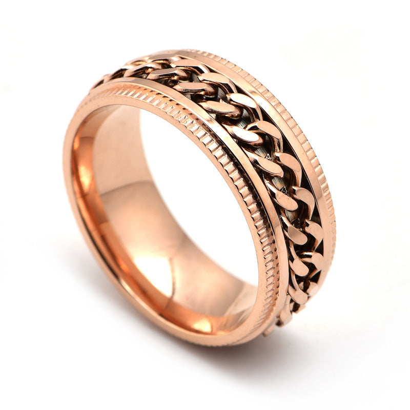 Men’s rotatable chain gear stainless steel ring – chain-and-gear detail