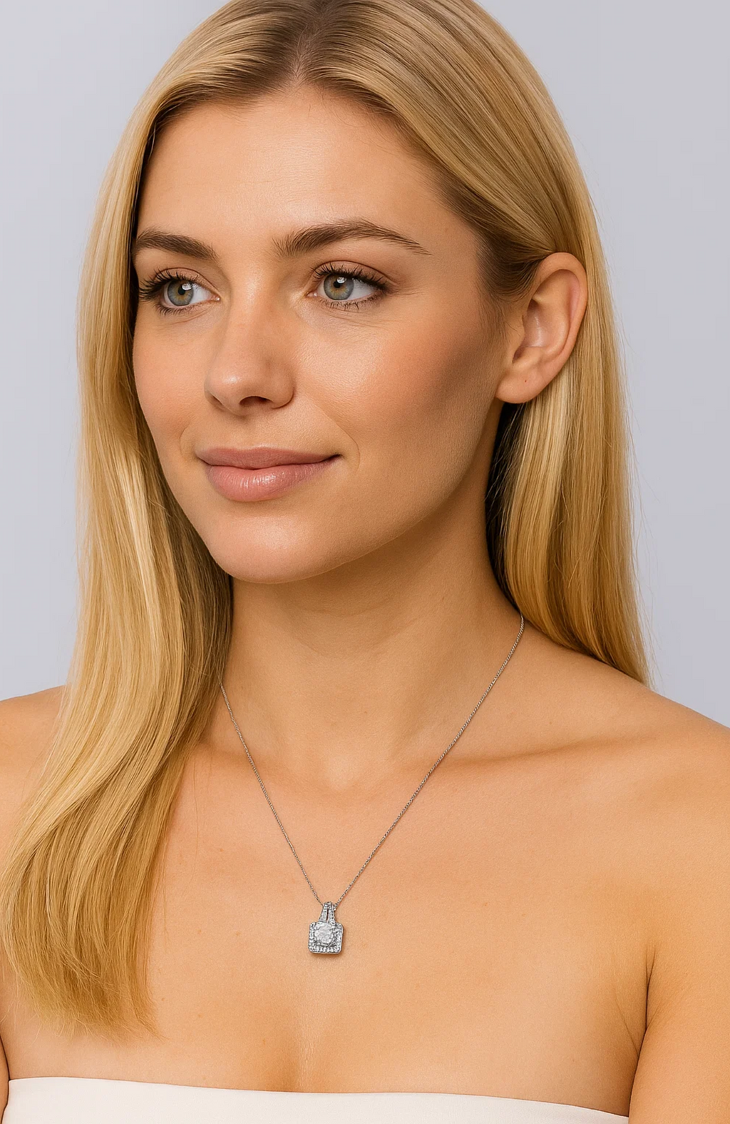 Two Carat Halo Cubic Zirconia Pendant Necklace – product image 6