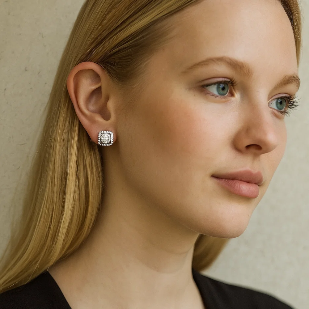 Katlyn crystal stud earrings close-up detail