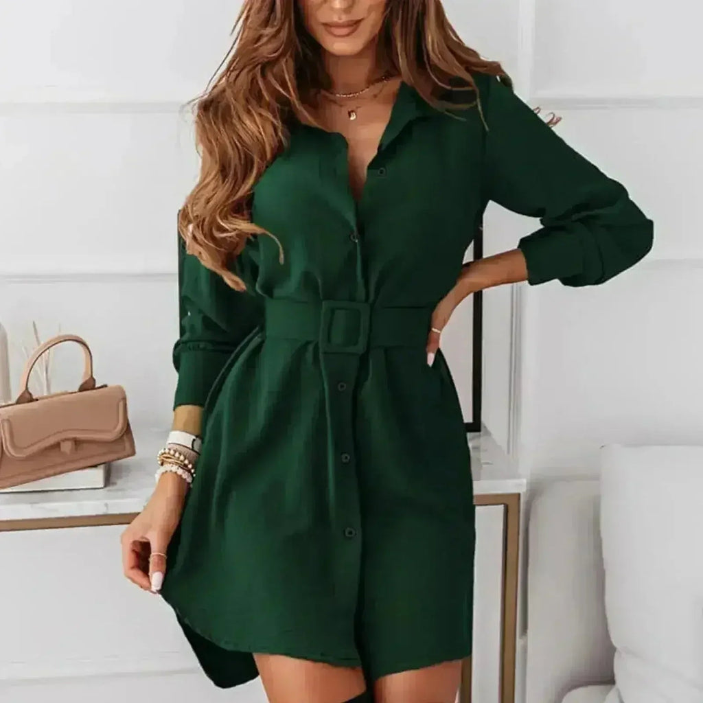 Women’s A-line knee-length dress styled view