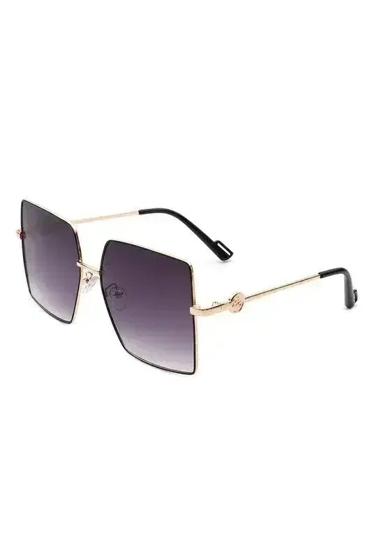 Oversized metal frame flat top sunglasses