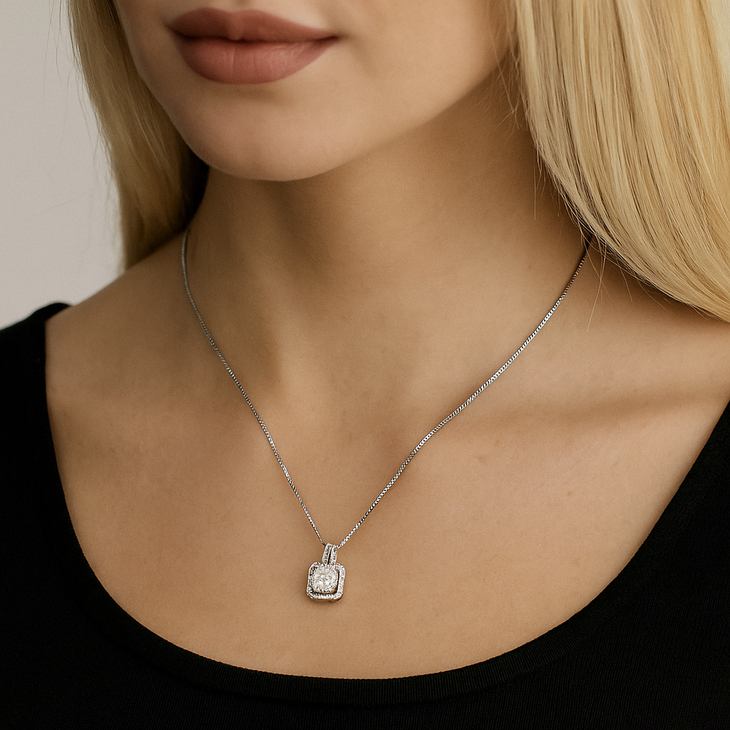 Two Carat Halo Cubic Zirconia Pendant Necklace – product image 3