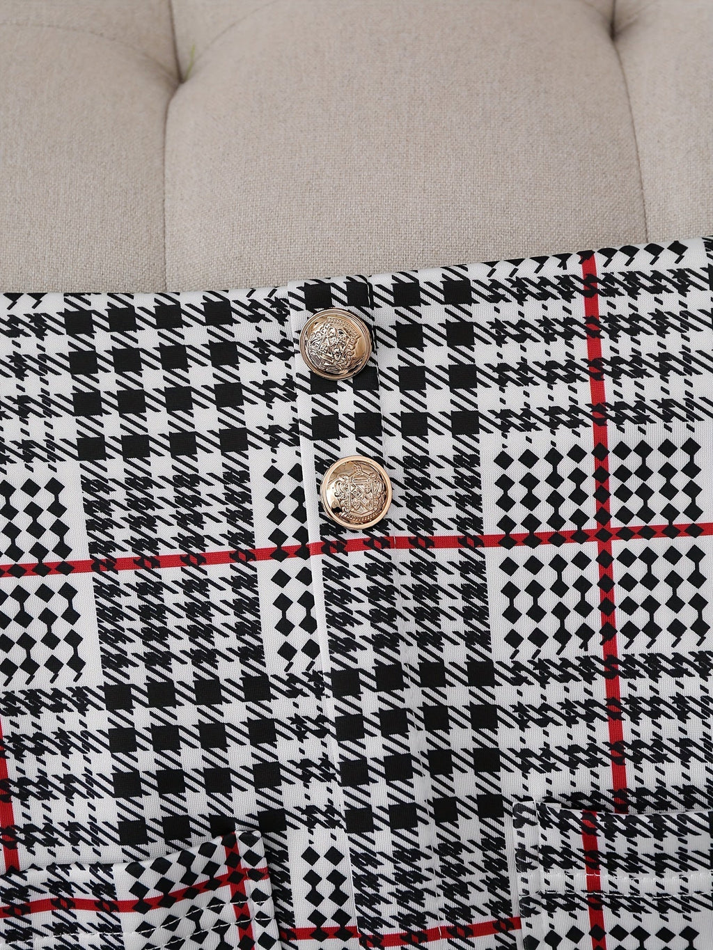 Plaid blazer and skirt two-piece set flat lay