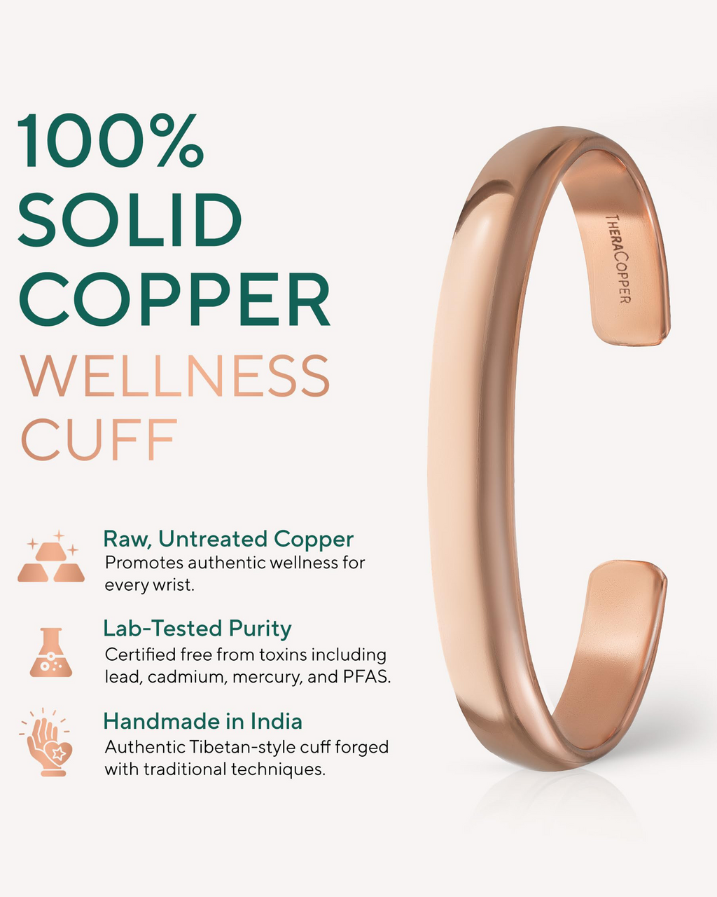 Pure Copper Minimalist Cuff Bracelet open cuff design