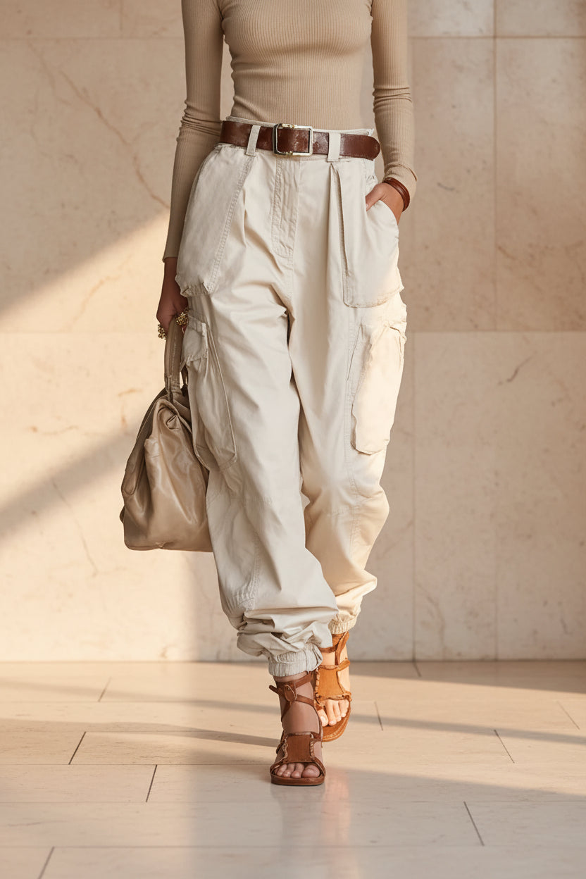 Women's high-waist cargo parachute pants with elastic ankle cuffs — product image 2 of 13