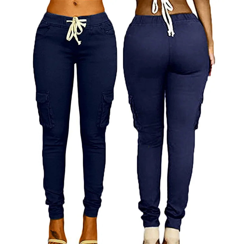 Women’s Elastic Drawstring Pencil Pants – Navy Blue variant