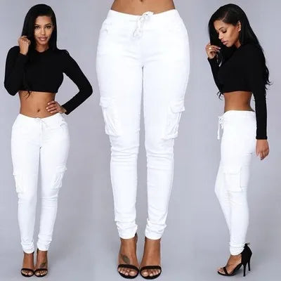 Women’s Elastic Drawstring Pencil Pants – White variant