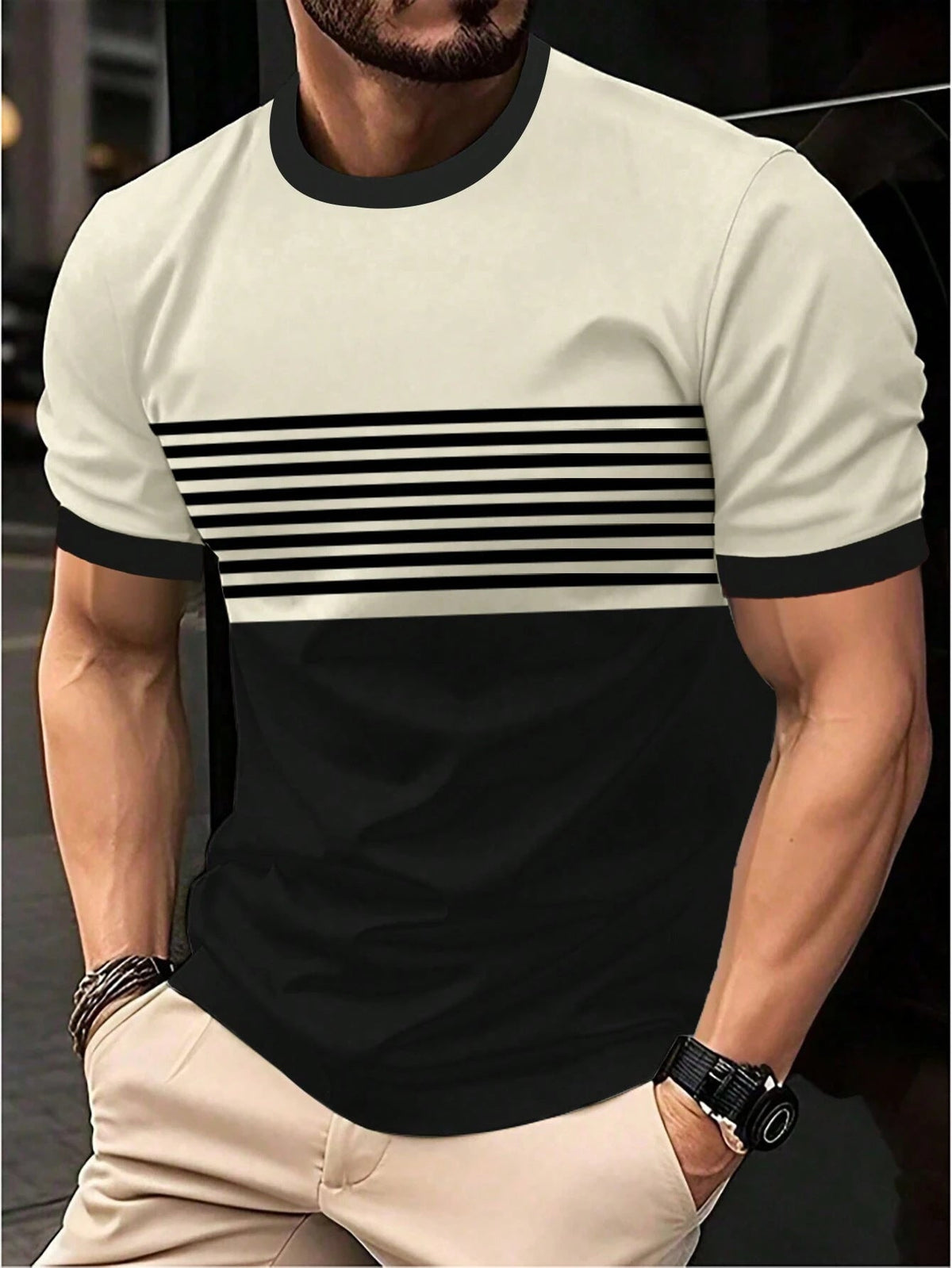 Men’s casual crew-neck mesh shirt alternate styling view