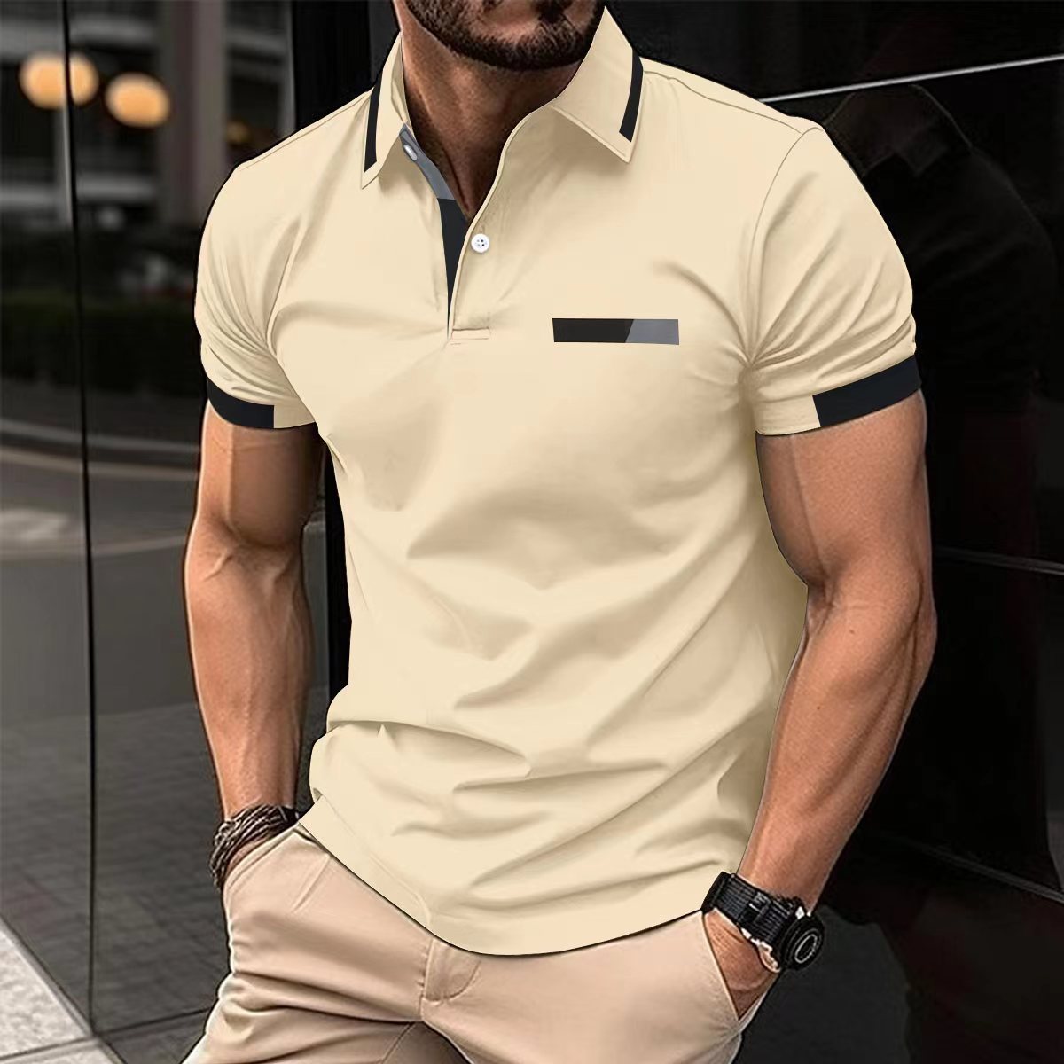 Men’s Striped Short-Sleeve Polo Shirt product view 6