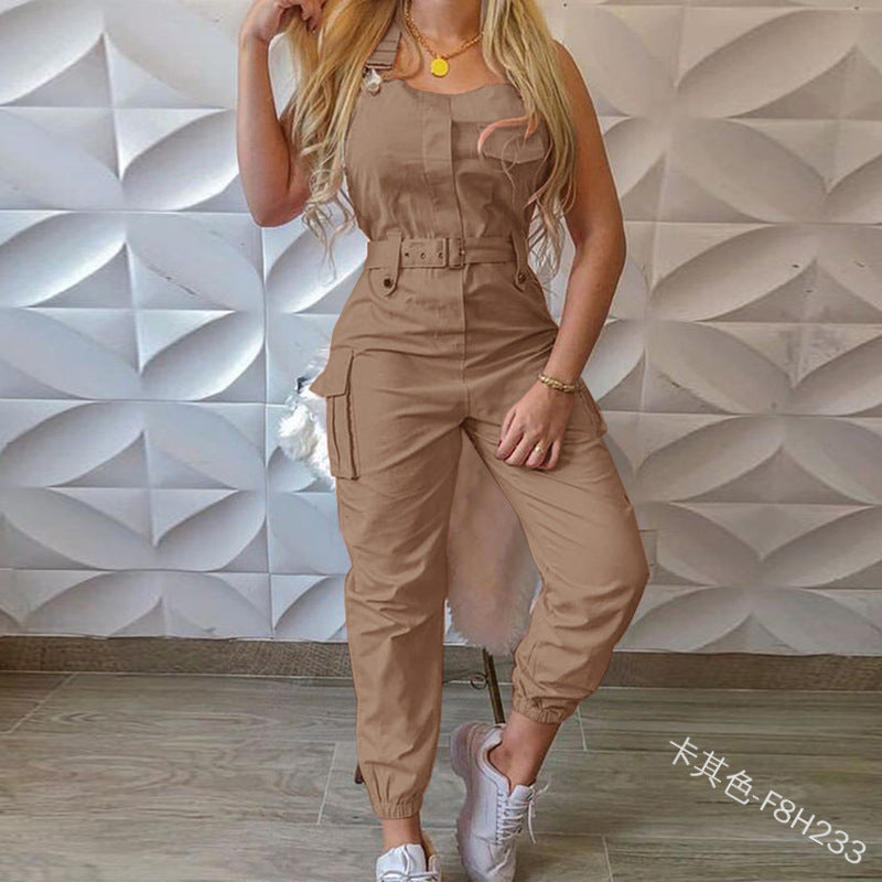 Utility belted sleeveless jumpsuit alternate full-length view