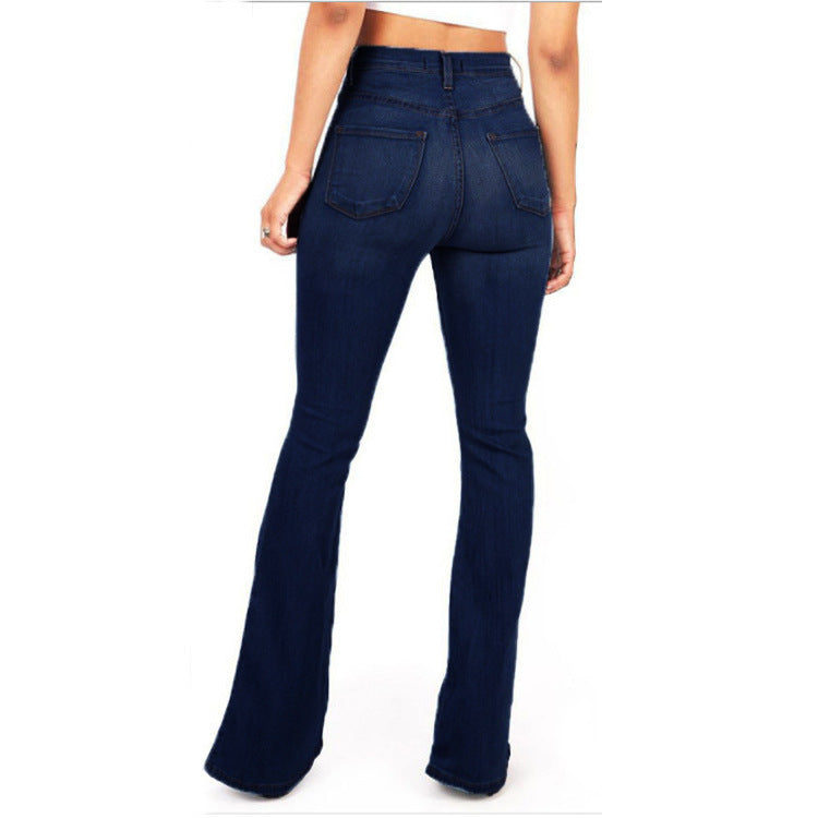 Bell-bottom denim jeans back fit detail