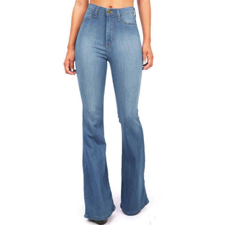Stretch flare jeans side silhouette detail