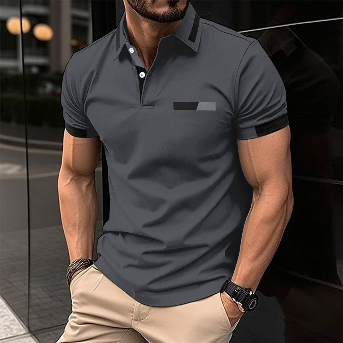 Men’s Striped Short-Sleeve Polo Shirt product view 13