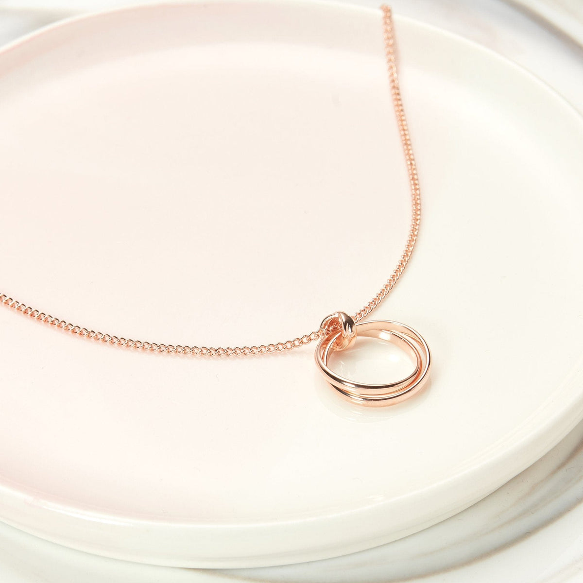 Stacked Circles rose gold-plated aunt and niece necklace detail