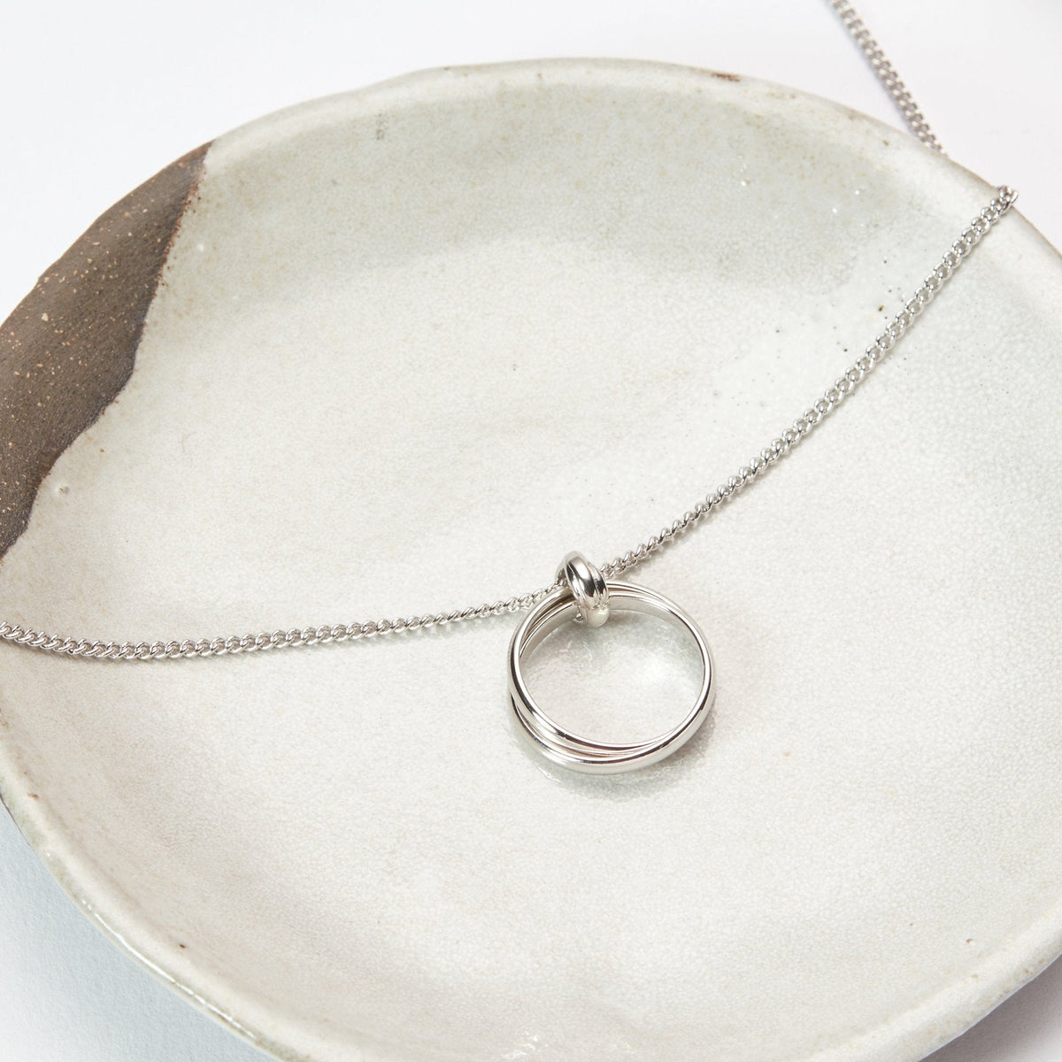 Stacked Circles silver-plated aunt and niece necklace detail