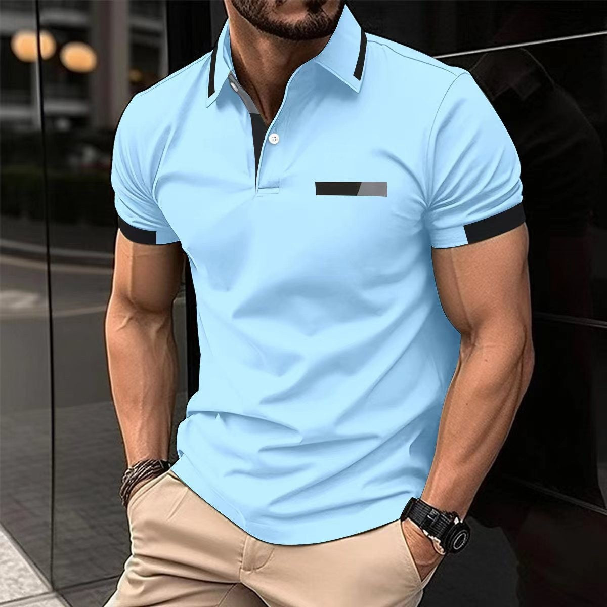 Men’s Striped Short-Sleeve Polo Shirt product view 8
