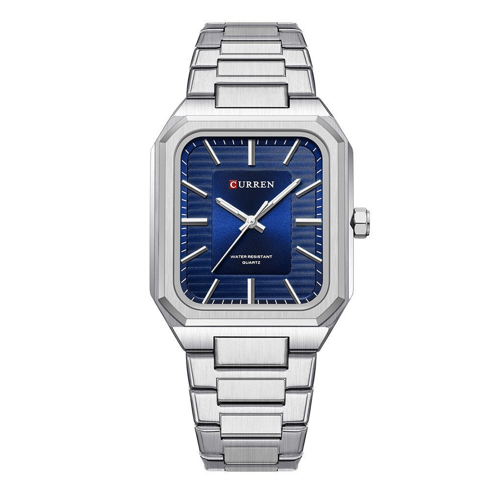 Men’s square quartz watch, White Shell Blue finish