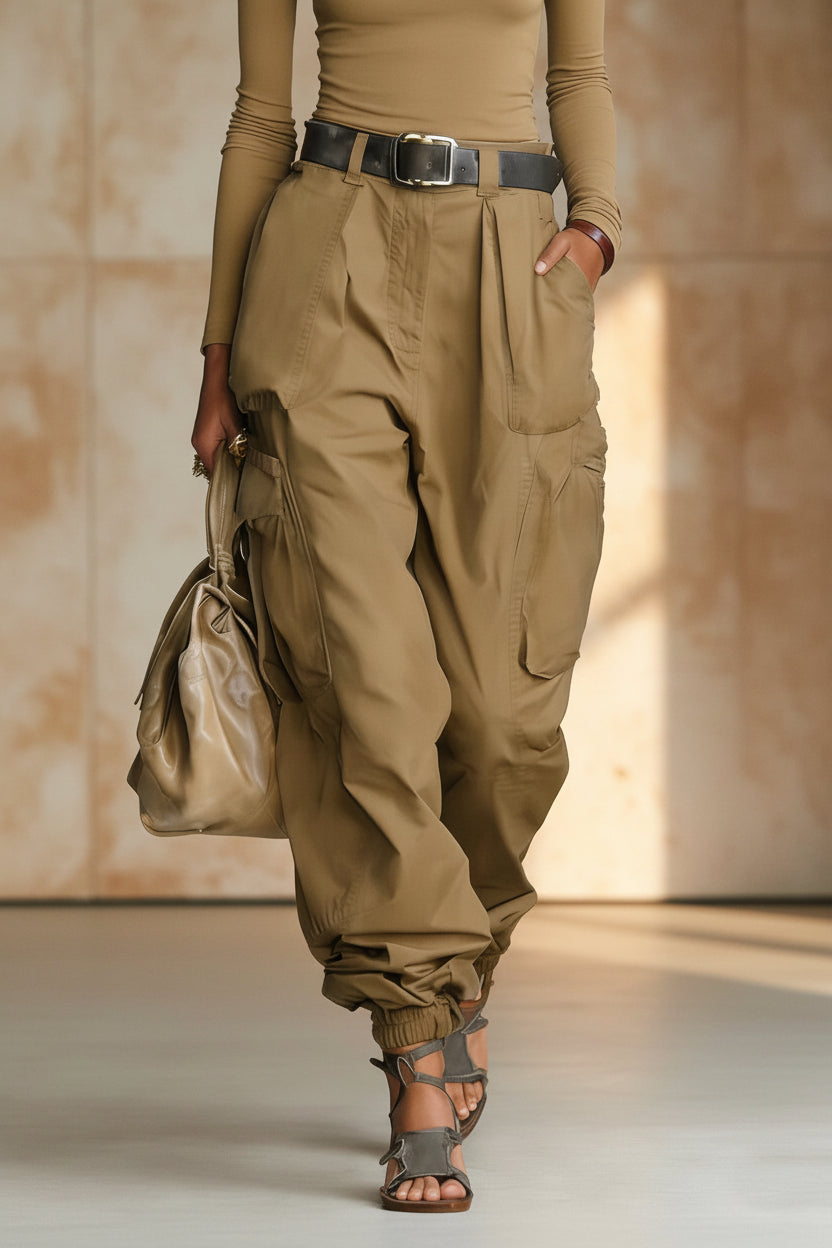 Women's high-waist cargo parachute pants with elastic ankle cuffs — product image 7 of 13