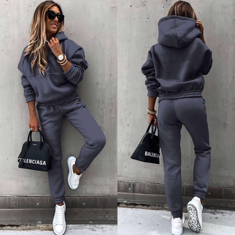 Cropped hoodie and jogger two-piece set front view