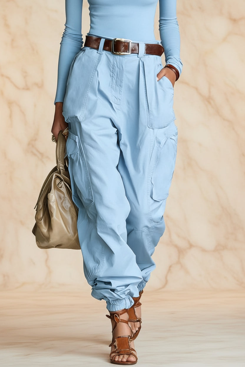Women's high-waist cargo parachute pants with elastic ankle cuffs — product image 8 of 13