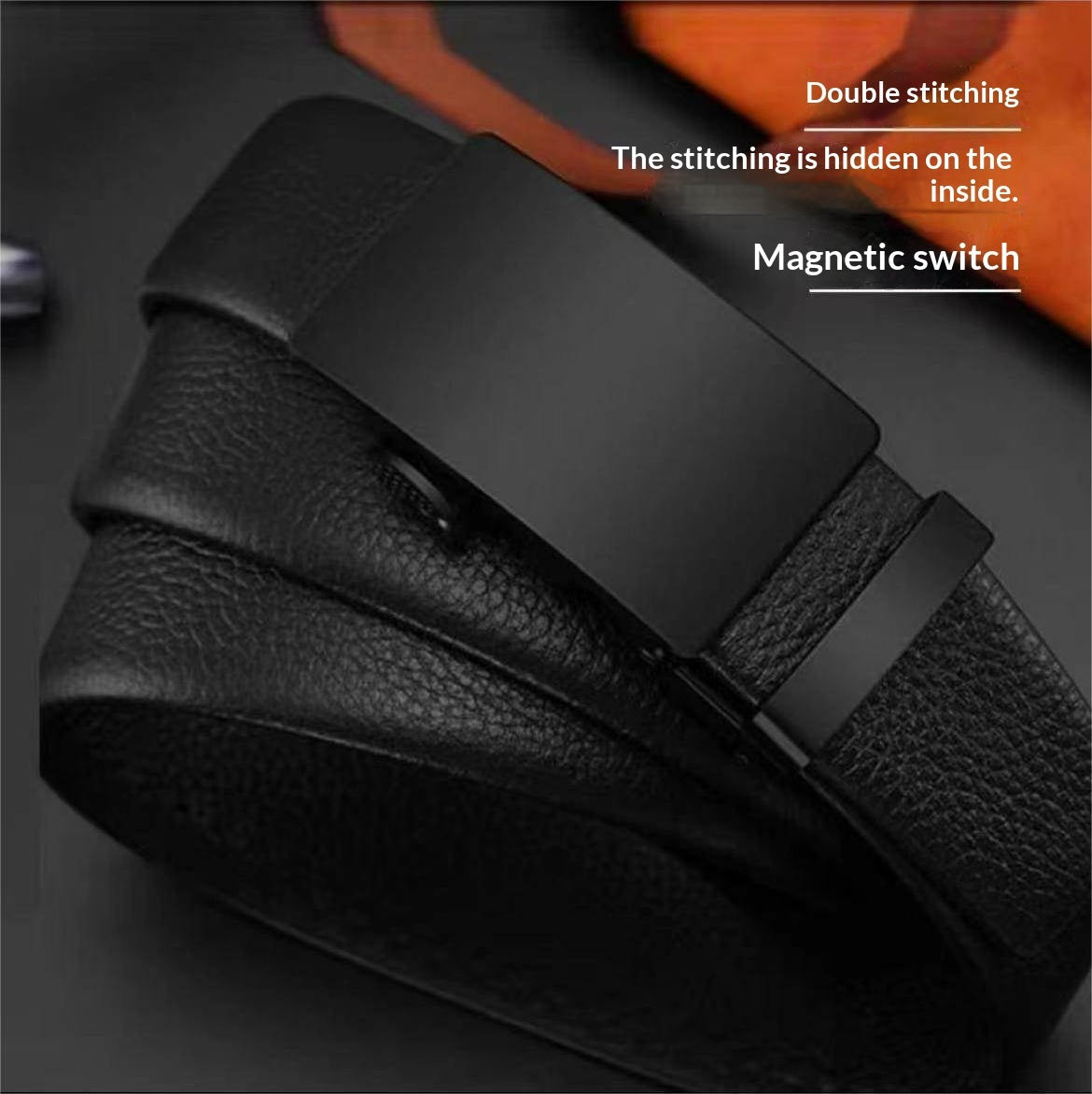 Men’s Black Faux-Leather Business Belt product view 1