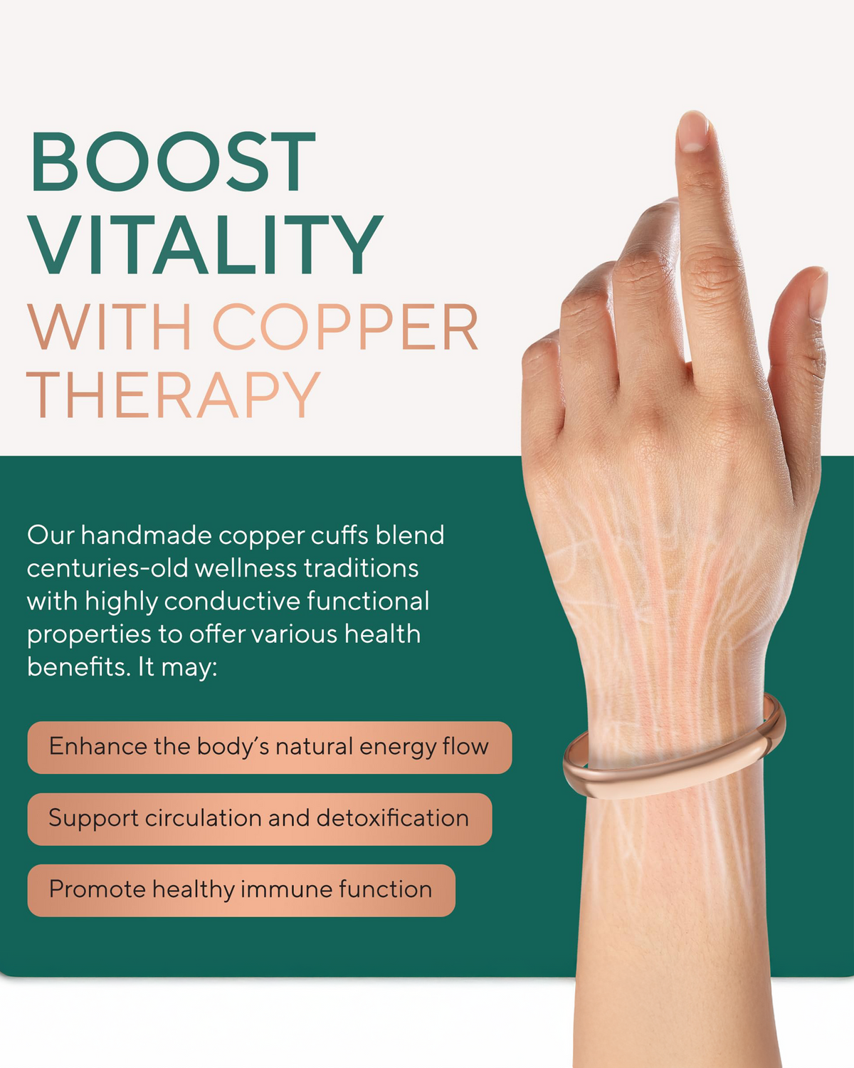Pure Copper Minimalist Cuff Bracelet polished copper detail