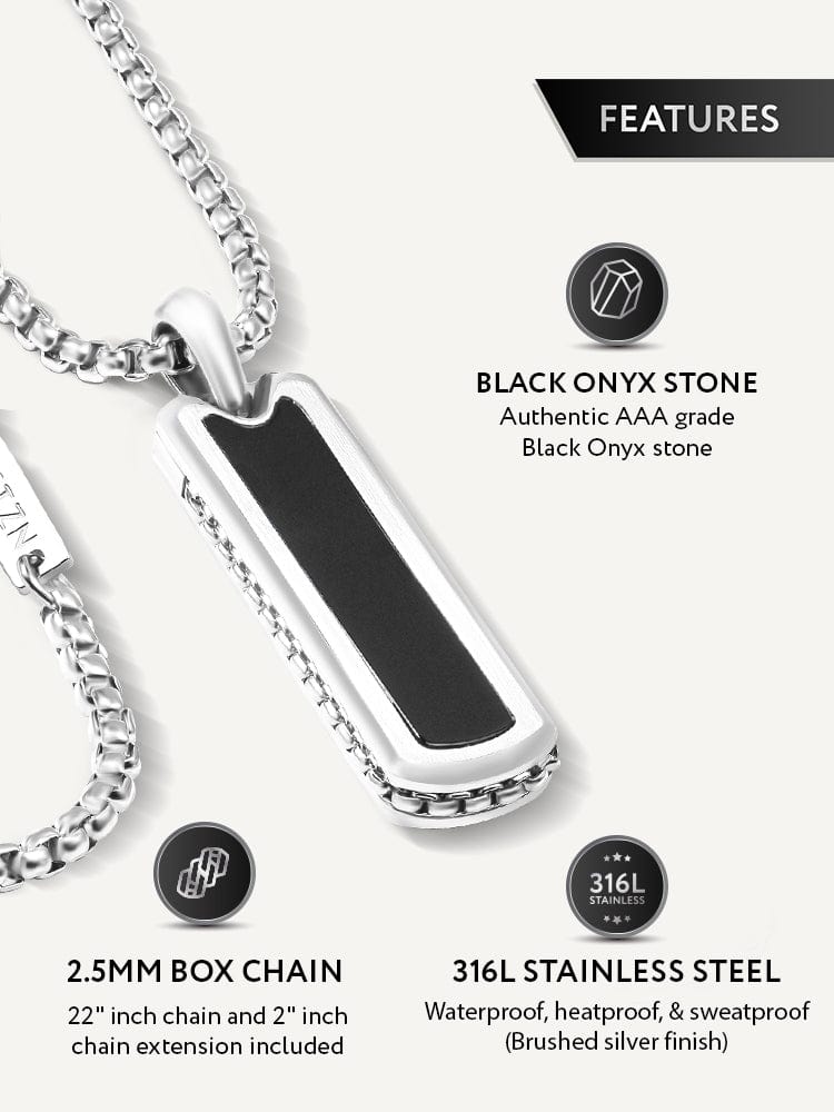 Men’s black onyx pendant necklace detail