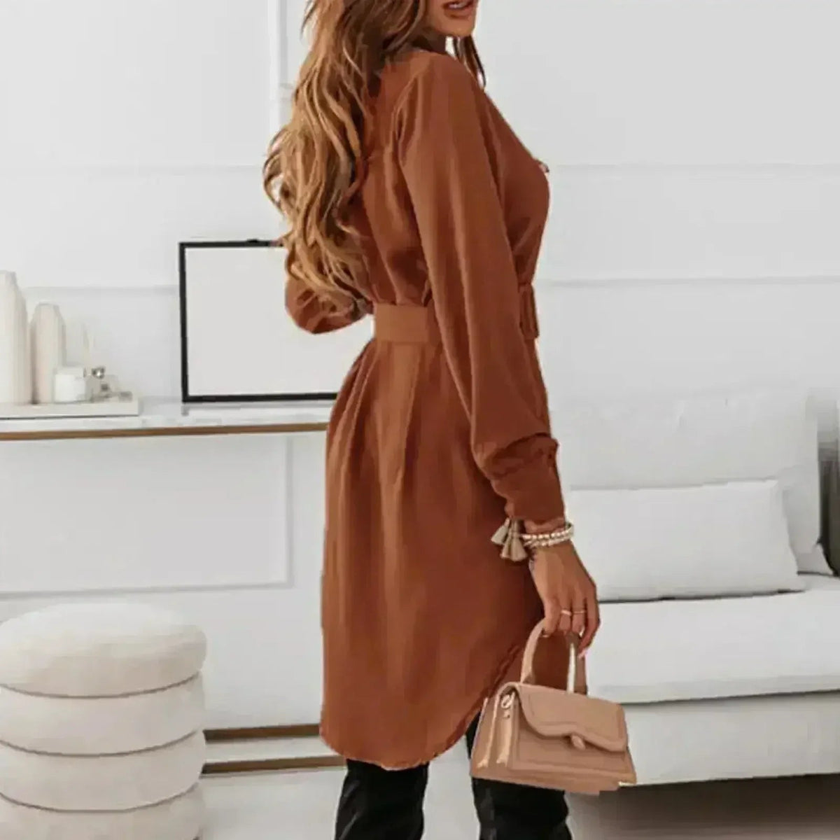 Women’s knee-length A-line dress full-body view