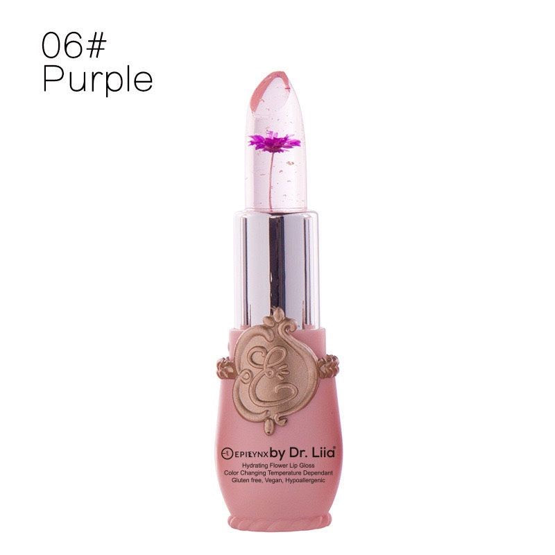 Color-changing lip gloss tube with flower accent