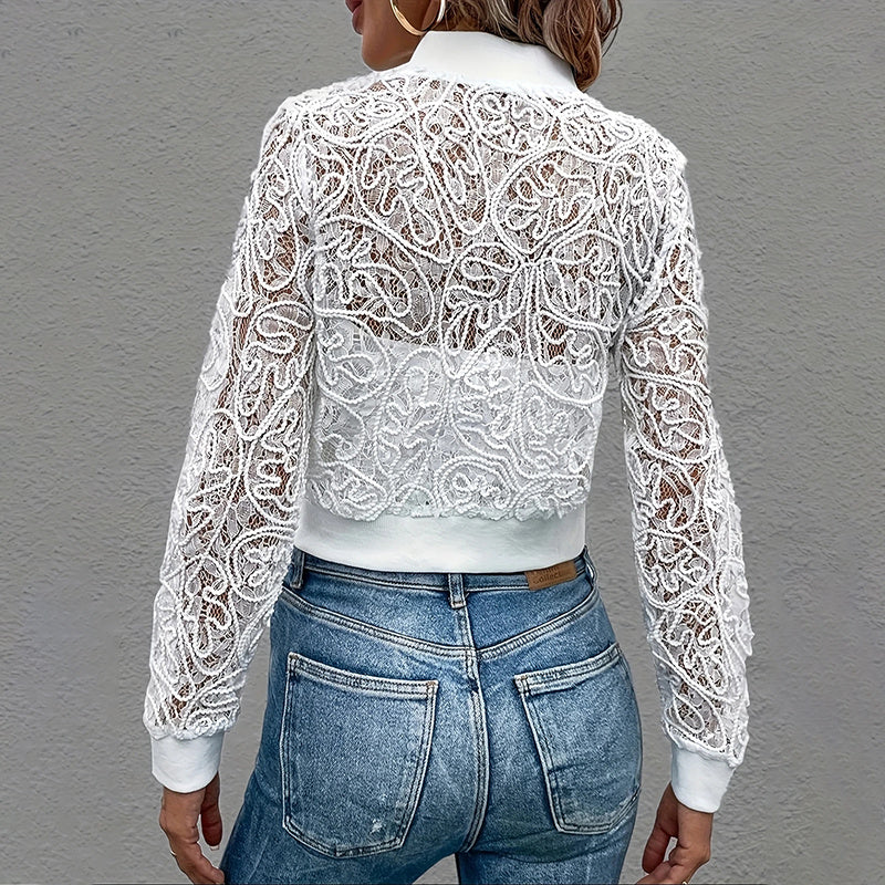 Lace Zip-Up Cropped Jacket - product view 8