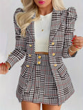 Plaid blazer and high-waist skirt set alternate view