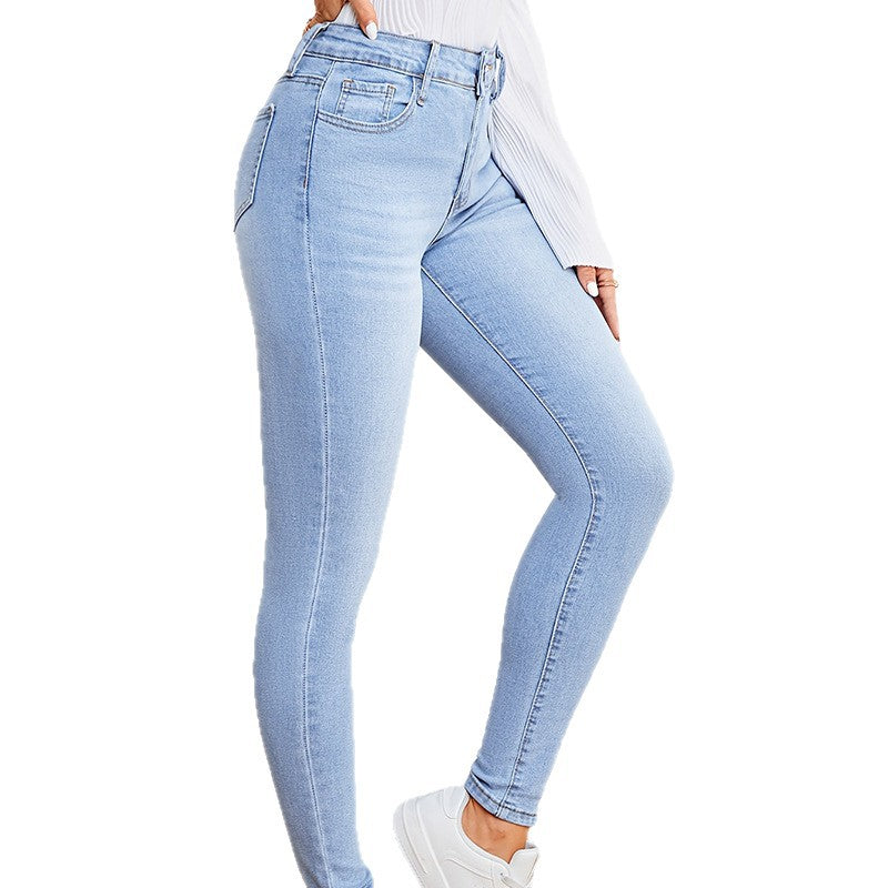 Women’s sky blue slim-fit bootcut jeans side view