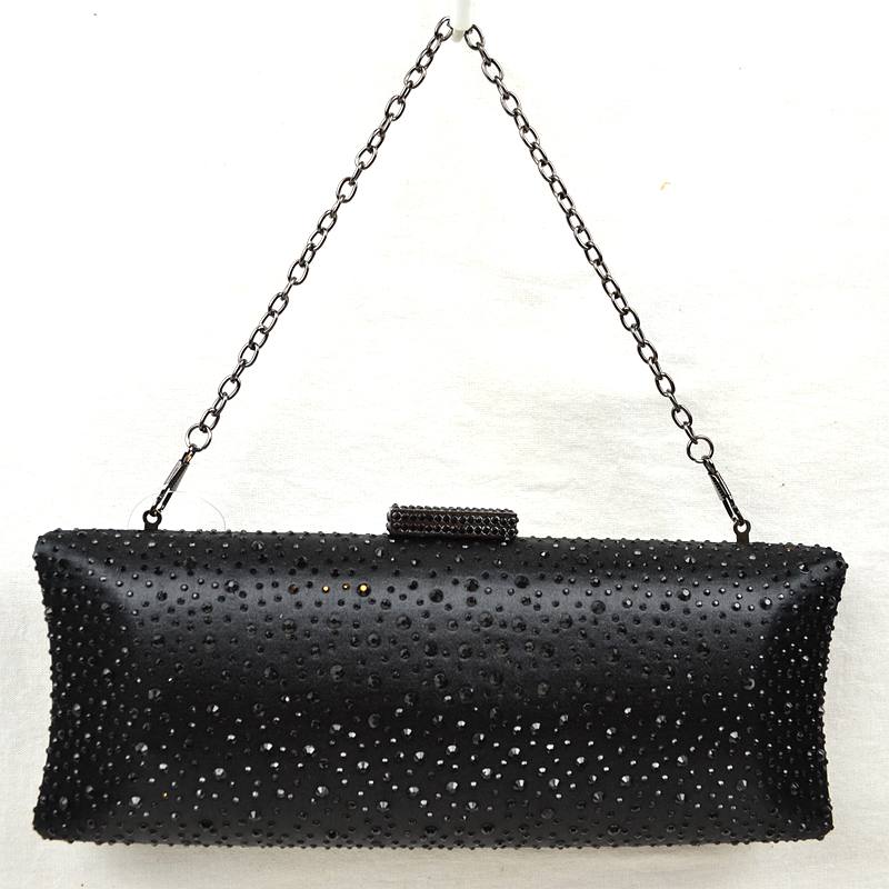 Studded crystal satin evening clutch in Black