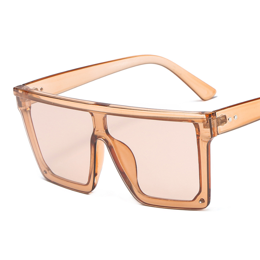 Pink oversized square sunglasses with tinted lenses