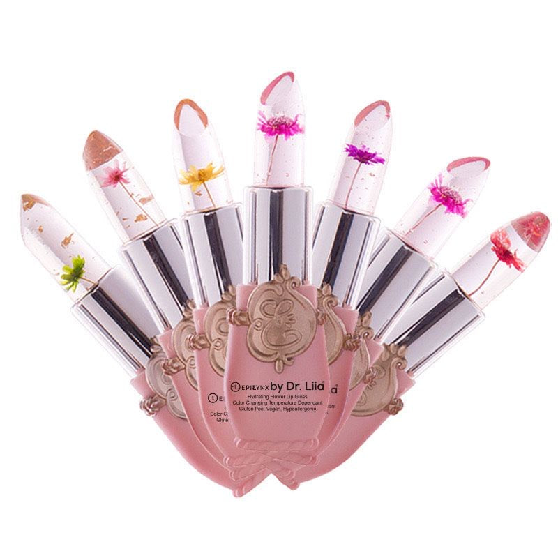 Hydrating sheer lip gloss with decorative flower