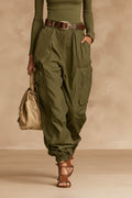 Women's high-waist cargo parachute pants with elastic ankle cuffs — product image 3 of 13