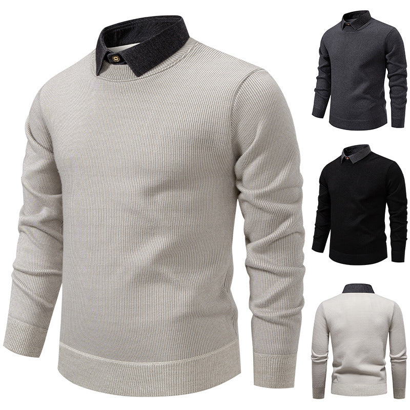 Men’s Layered-Look Fleece-Lined Sweater product view 1