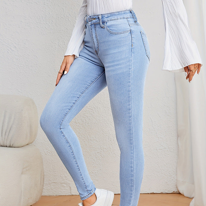 Women’s sky blue bootcut jeans full-length view